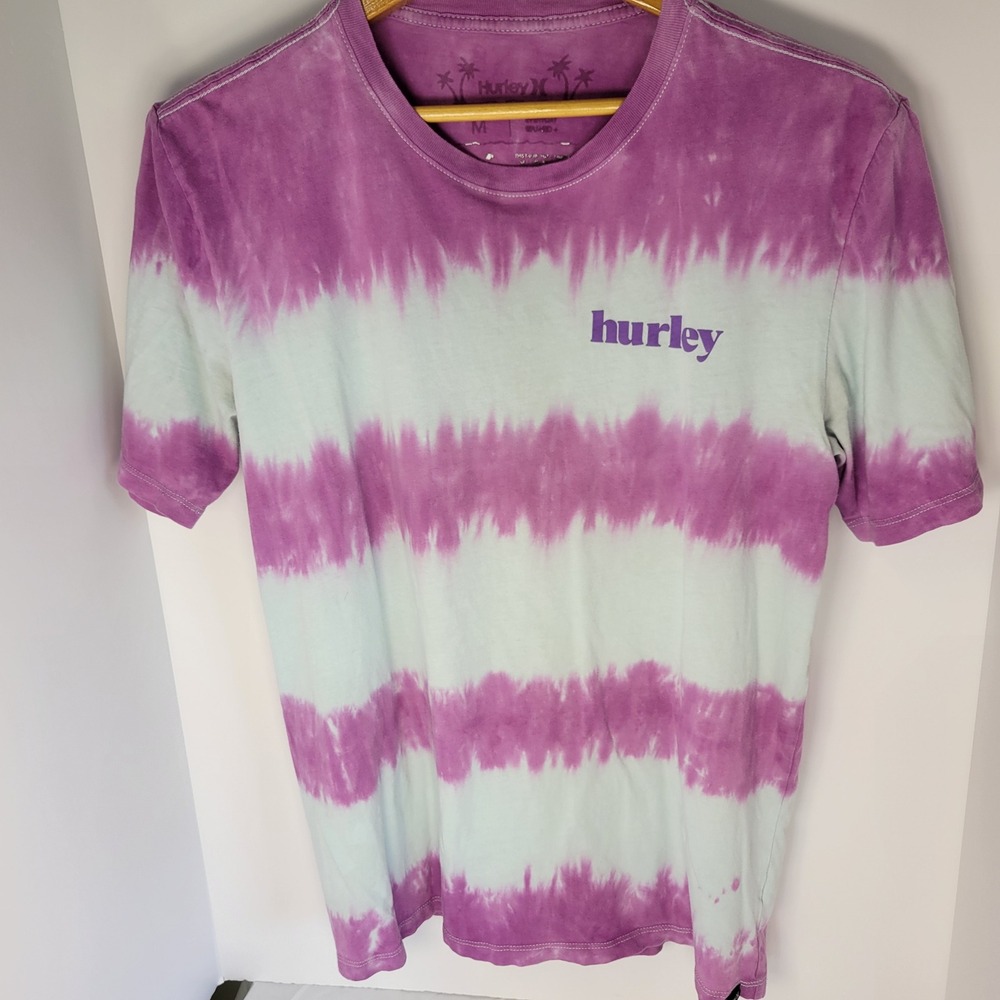 Hurley Mens T-Shirt Medium Purple Blue Tie Dye Stripe Short Sleeve Everyday Wash